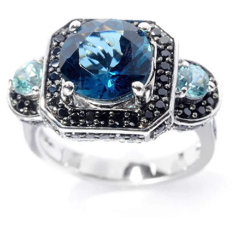 Women’s solitaire ring-Sterling Silver 5.15ctw Round London Blue Topaz & Multi Gemstone Ring