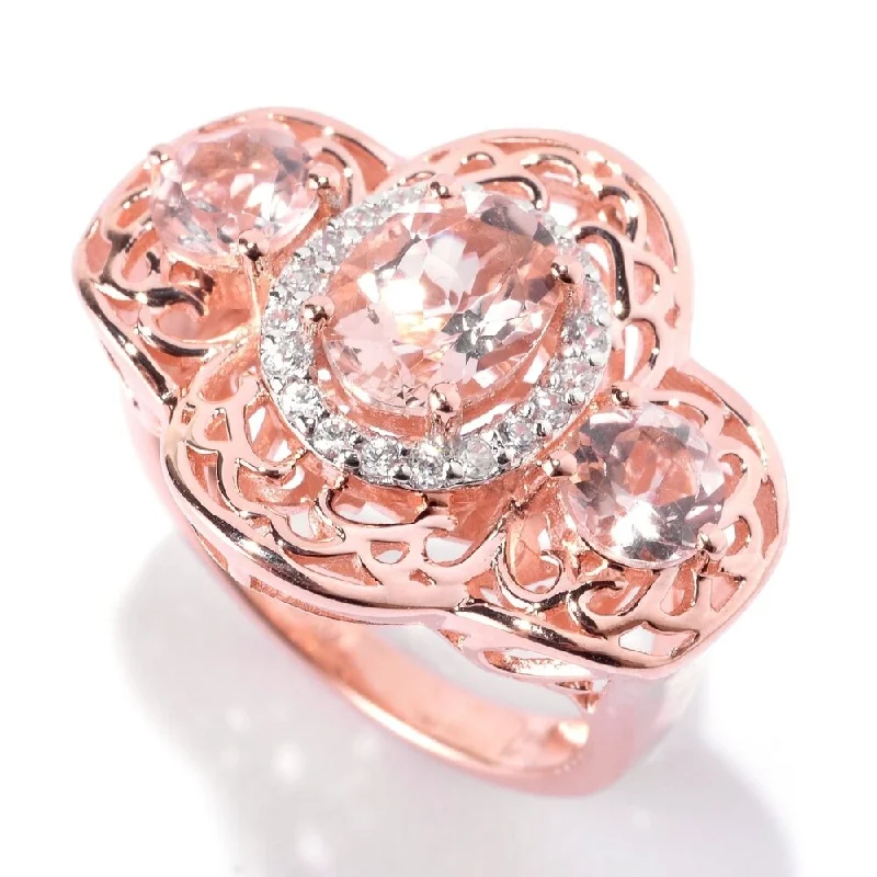 Women’s sparkling ring-Rose Gold Over Sterling Silver Morganite and White Natural Zircon Ring