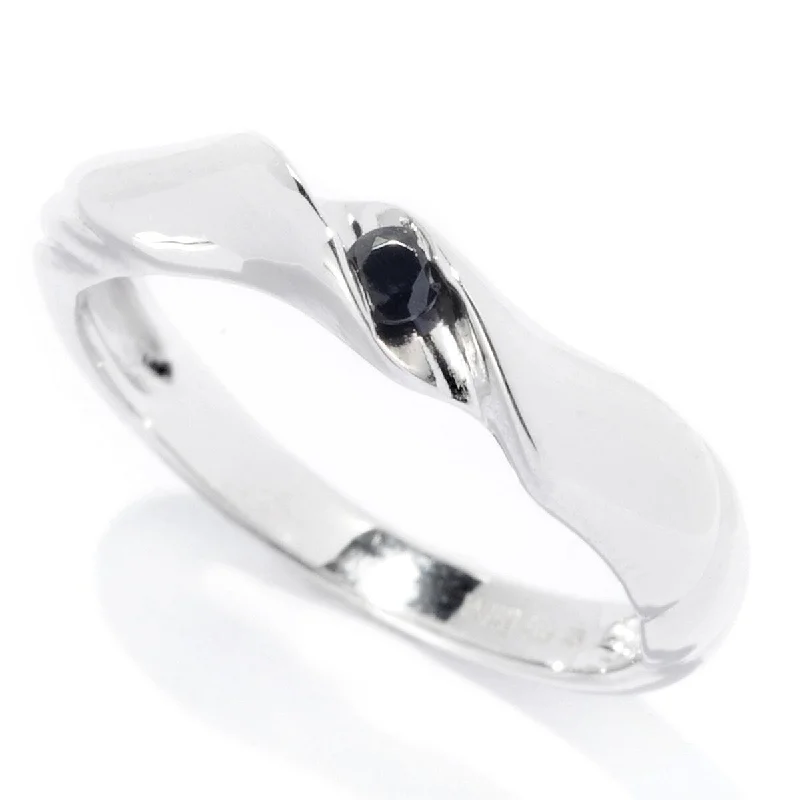 Women’s diamond eternity band-Sterling Silver 2.5Mm Round 0.07Ctw Black Spinel Stack Band Ring