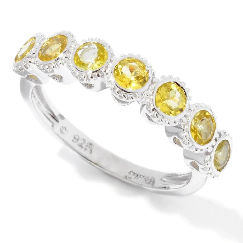 Women’s celestial ring-Sterling Silver 7-Stone Bezel-Set 0.81Ct Yellow Tourmaline Band Ring