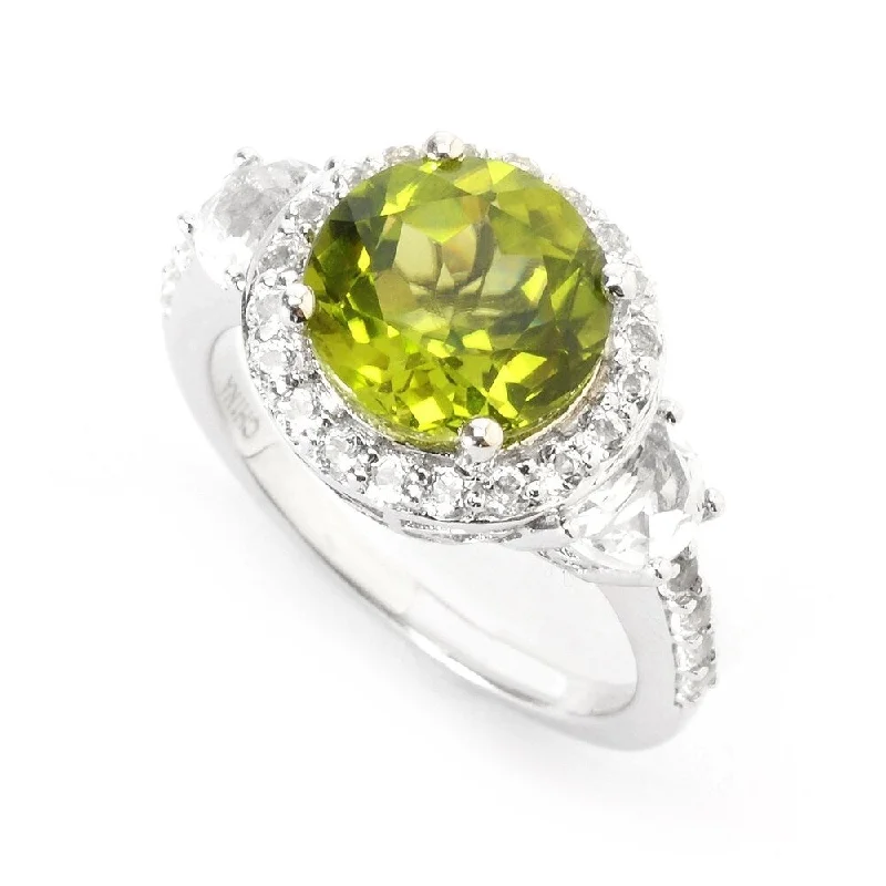 Women’s men’s ring-Sterling Silver 4.11ctw Peridot & White Topaz Halo Ring