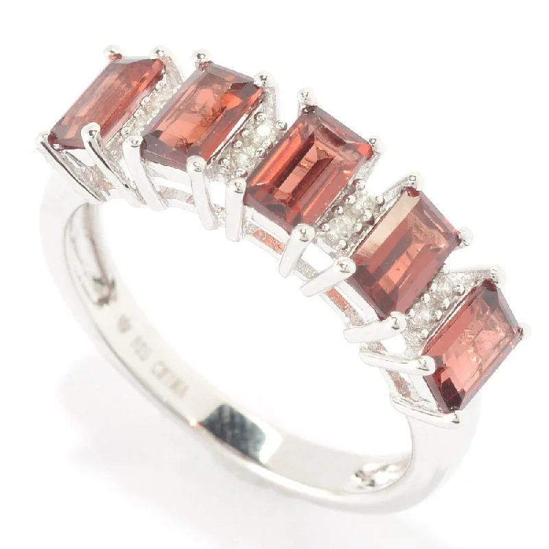 Women’s large stone ring-Sterling Silver 1 2/5ct Emerald-cut Garnet and White Zircon Ring