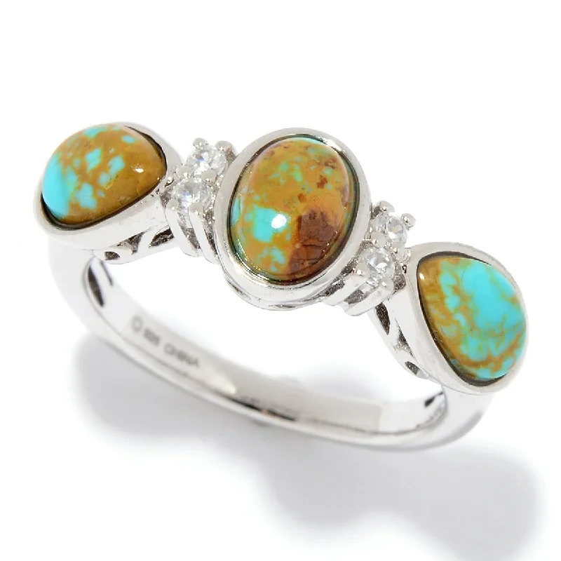 Women’s wedding ring with diamonds-925 Sterling Silver Tyrone Turquoise and White Natural Zircon Ring