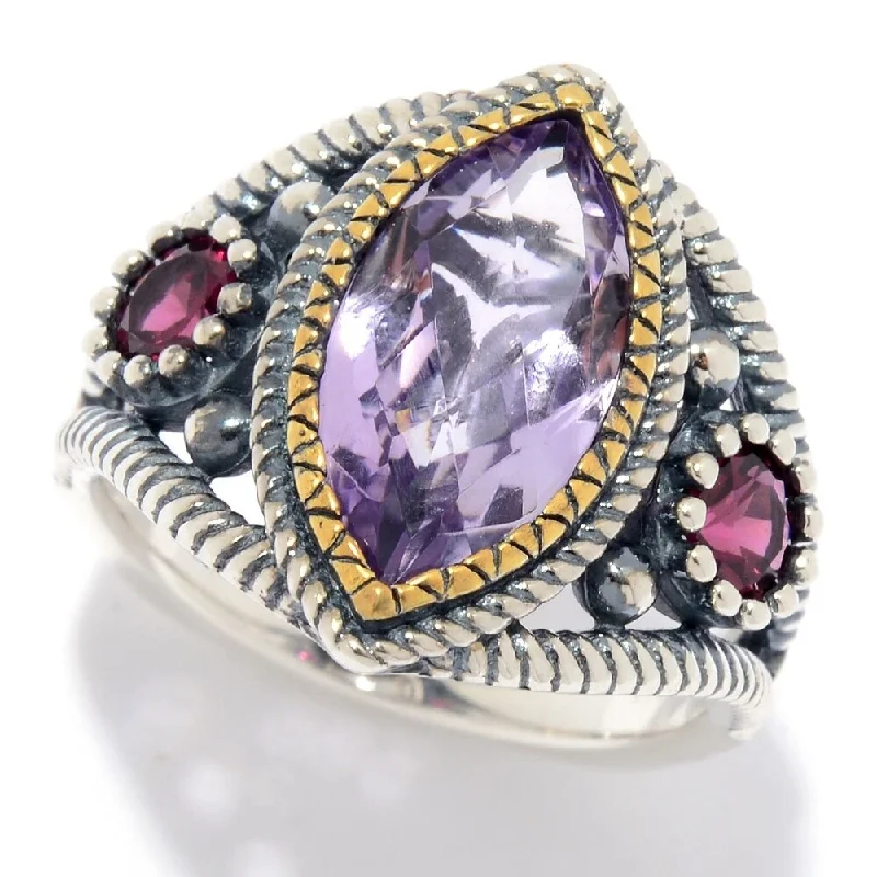 Women’s silver gemstone ring-925 Sterling Silver Rhodolite Garnet and Pink Amethyst Ring