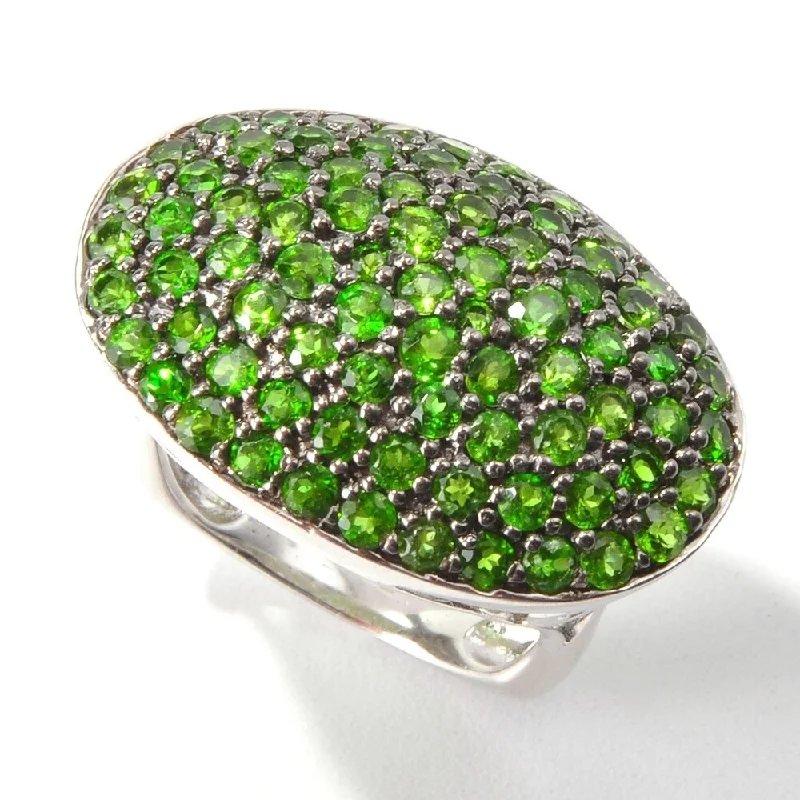 Women’s gemstone ring-Sterling Silver 3.08ctw Chrome Diopside Cluster Ring