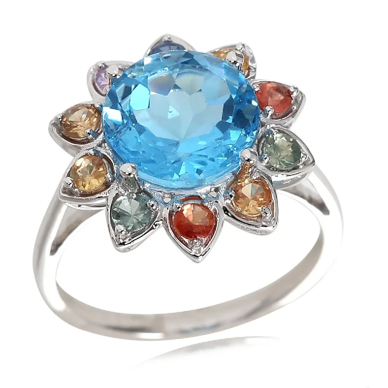 Women’s wedding ring set-14Kt Gold Swiss Blue Topaz and Multi Sapphire Ring