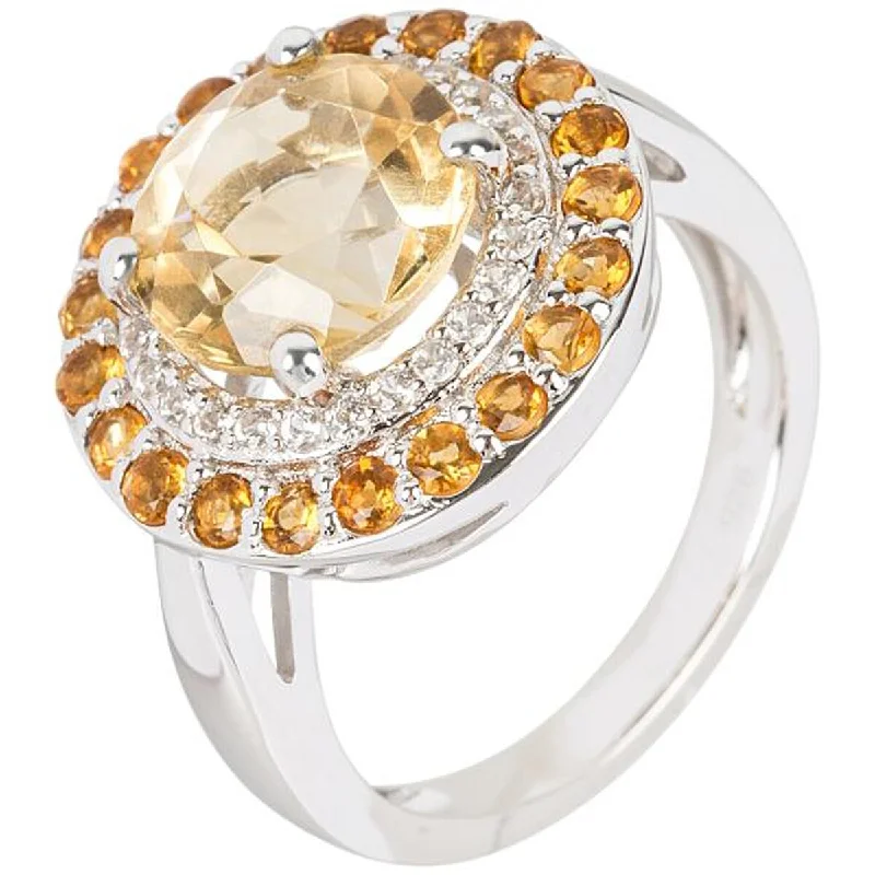 Women’s men’s ring-925 Sterling Silver Citrine and White Natural Zircon Ring