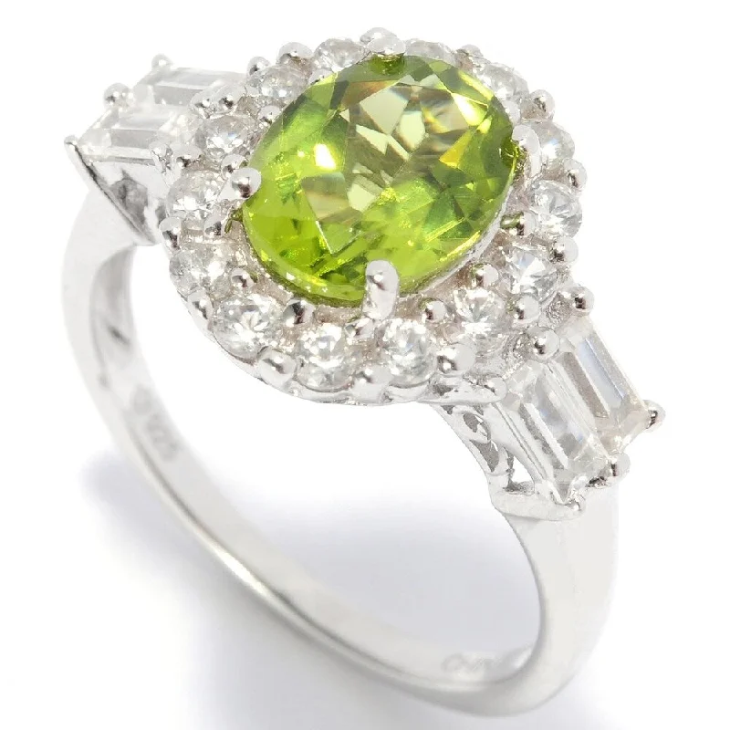 Women’s carved ring-Rhodium o/ Ster Silver 3.32ct Peridot Solitaire w/ accent Ring, Size 7 - Green