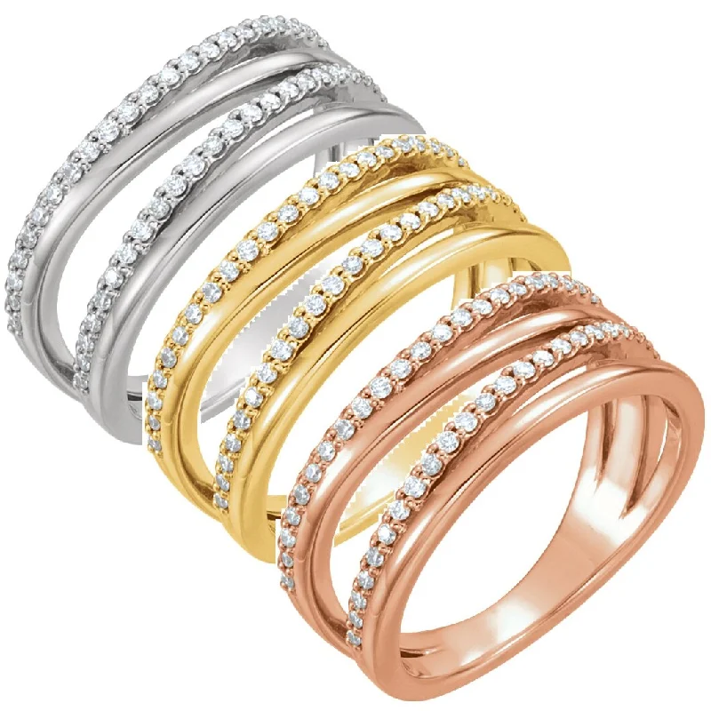 Women’s luxurious ring-1/4ct Diamond Multirow Ring Available in White, Yellow or Rose Gold