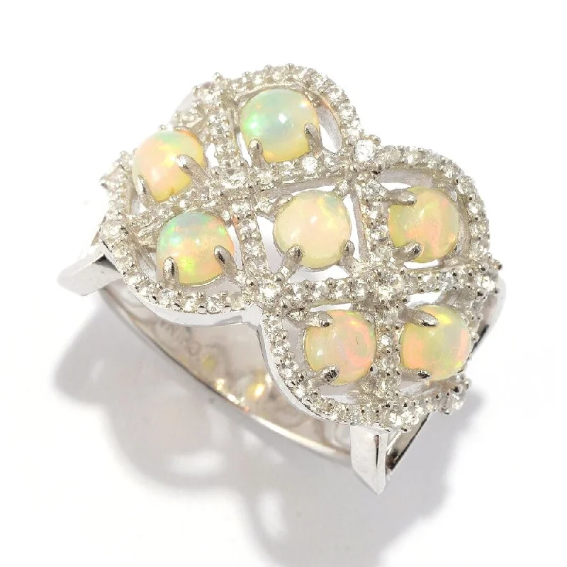 Women’s adjustable band ring-Sterling Silver Ethiopian Opal & White Zircon Lattice Ring