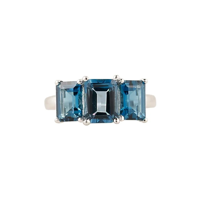 Women’s silver engagement ring-Sterling Silver 4.49ctw London Blue Topaz 3-Stone Ring, Size 7