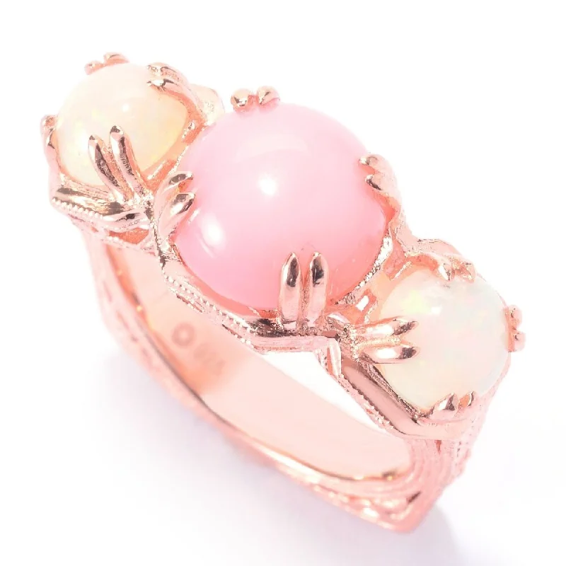 Women’s chunky ring-Ethiopian Opal & Pink Opal 3-Stone Euro Shank Ring