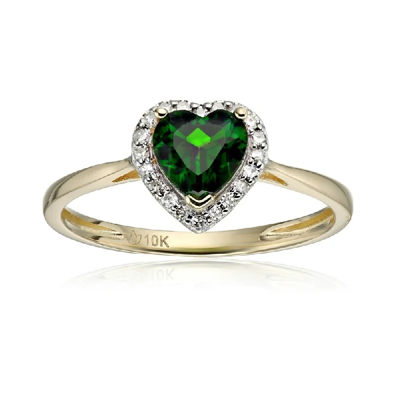 Women’s silver wedding ring-10k Yellow Gold Chrome Diopside & Diamond Solitaire Ring