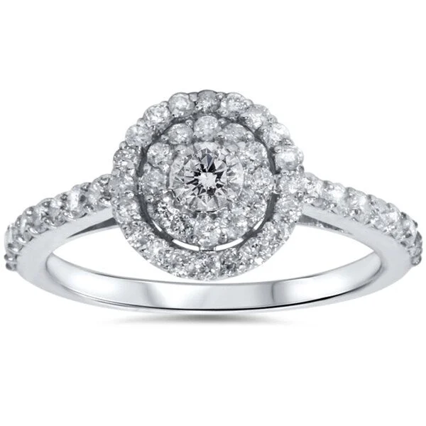 Women’s floral ring-10k White Gold 7/8ct TDW Double Round Halo Diamond Ring