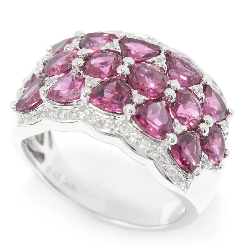 Women’s family ring-Ster Silver 5ct Rhodolite Garnet & White Topaz Cluster Ring, Size 7 - Red