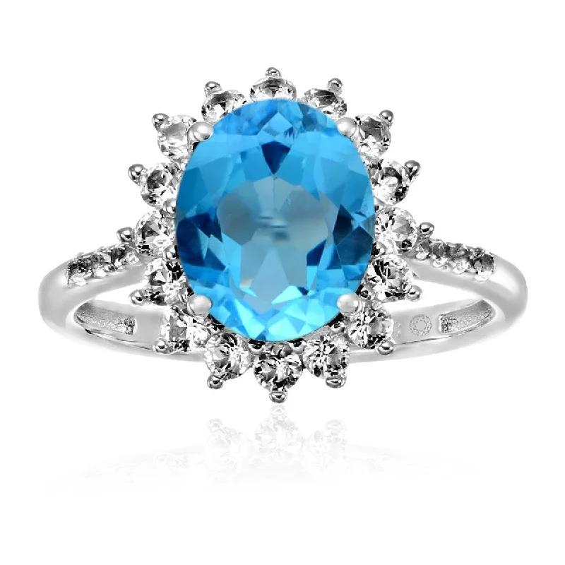 Women’s band ring-925 Sterling Silver Swiss Blue Topaz and Created White Sapphire Ring