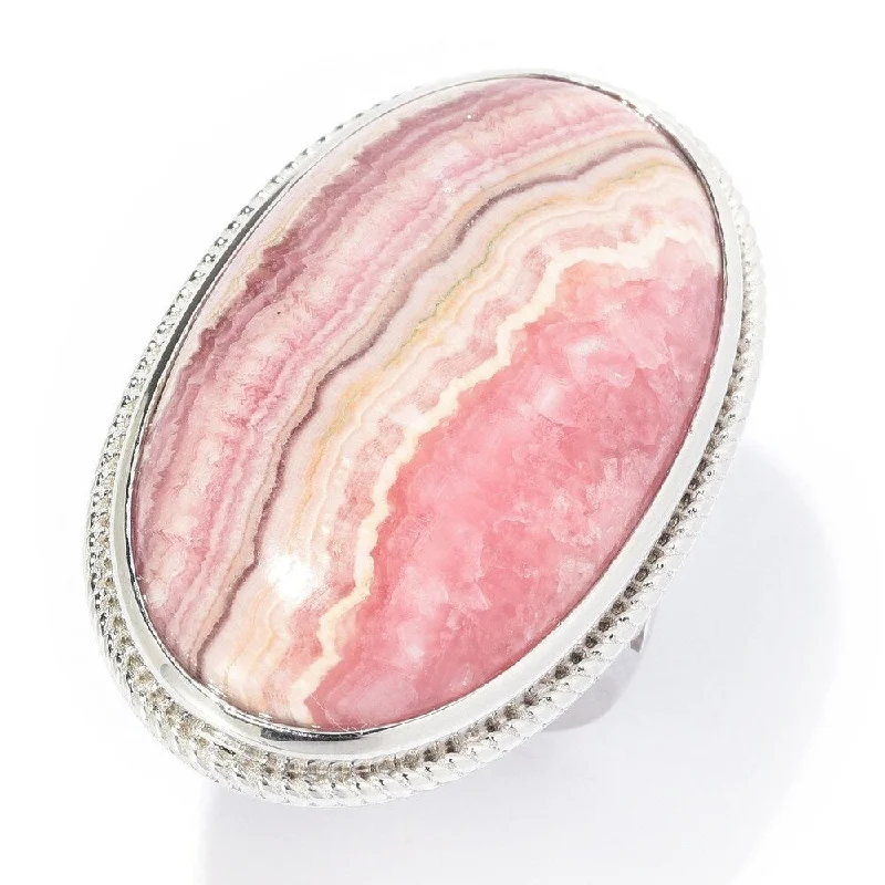 Women’s sterling silver ring-Sterling Silver 33 x 20mm Oval Rhodochrosite Ring