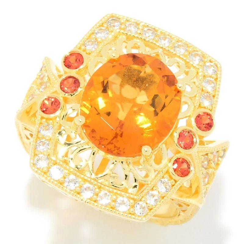 Women’s silver stackable ring-Sterling Silver 12 x 10mm Oval Citrine & White Zircon Filigree Ring