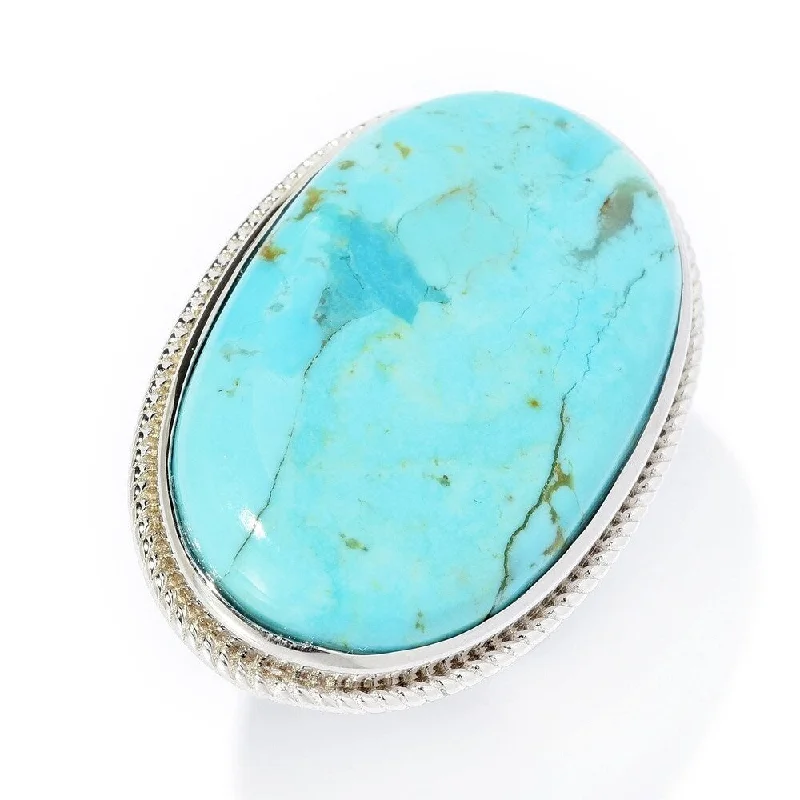 Women’s elegant ring-Sterling Silver 33 x 20mm Oval Kingman Mohave Turquoise Ring