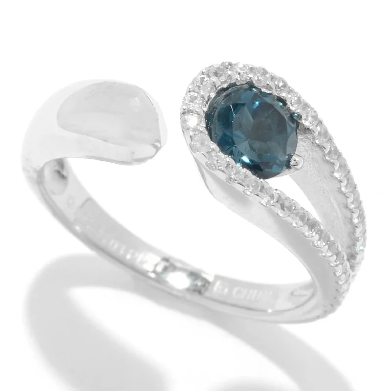 Women’s pinky ring-Sterling Silver London Blue Topaz and White Zircon Bypass Band Ring