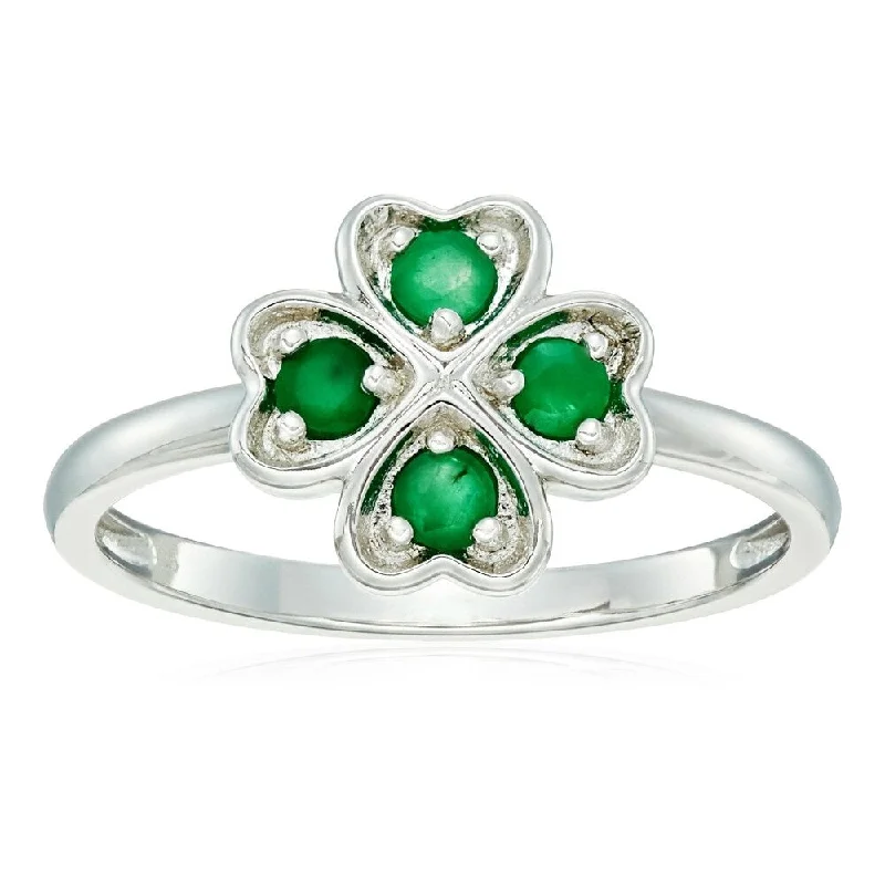 Women’s eternity ring-Sterling Silver Genuine Emerald Clover Ring, Size 7