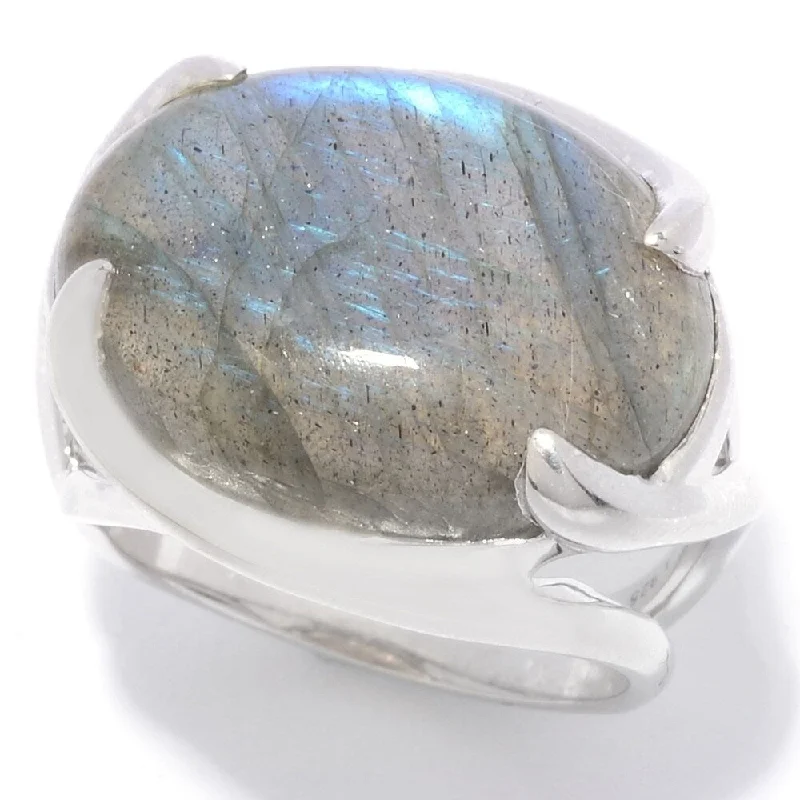 Women’s pearl ring-Sterling Silver 20 x 14mm Oval Labradorite East-West Ring