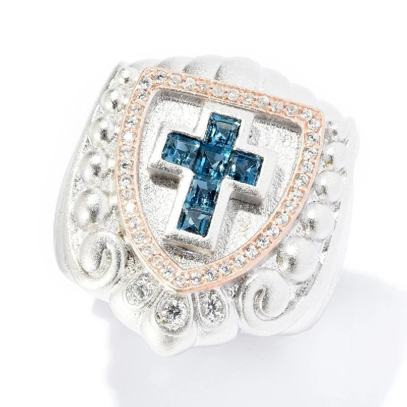 Women’s vintage wedding ring-Dallas Prince Sterling Silver Gemstone & White Zircon Cross Signet Ring