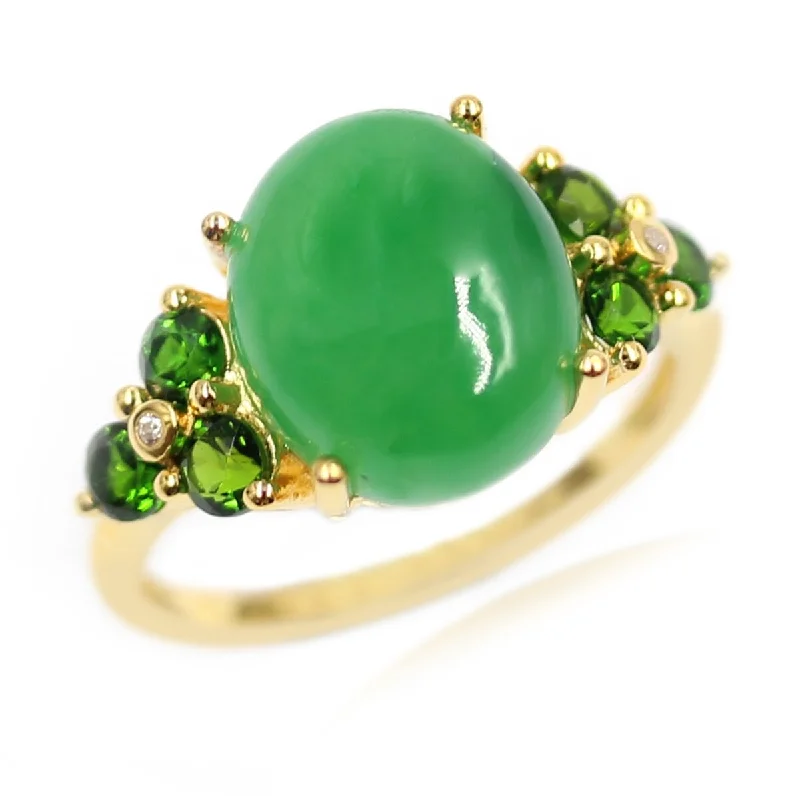 Women’s mixed metal ring-925 Sterling Silver Dyed Green Jade and Chrome Diopside Ring