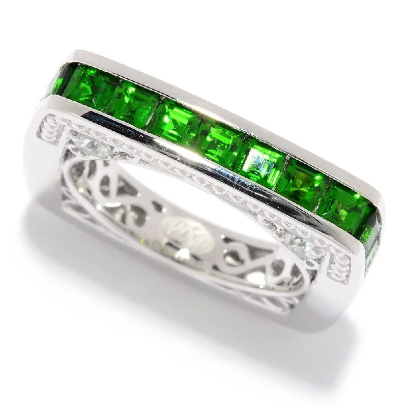 Women’s moonstone ring-Sterling Silver Chrome Diopside & White Zircon Square Band Ring