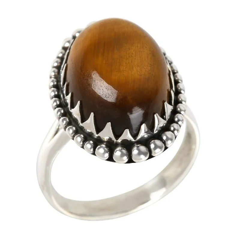 Women’s dainty ring-925 Sterling Silver Tiger Eye Gemstone Solitaire Ring