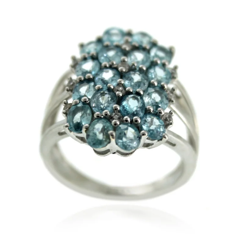 Women’s large diamond ring-925 Sterling Silver Blue Zircon and White Natural Zircon Ring