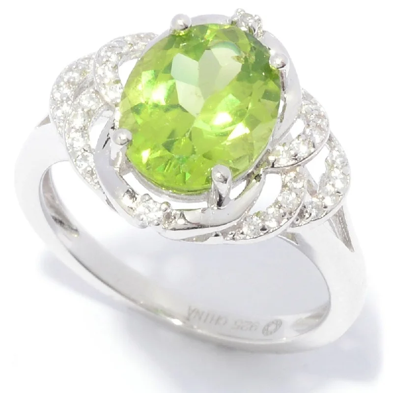 Women’s sapphire engagement ring-Sterling Silver 10 x 8mm Oval Cut Peridot & White Zircon Ring