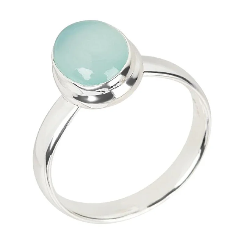 Women’s celestial ring-925 Sterling Silver Aqua Chalcedony Gemstone Solitaire Ring