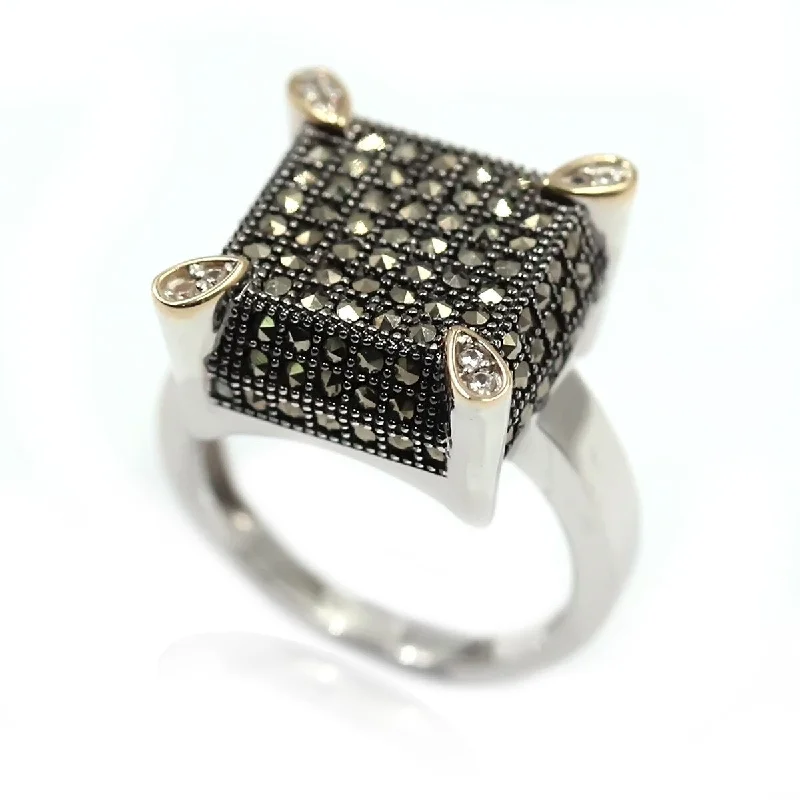 Women’s stacking rings-14k Gold and Sterling Silver Marcasite Ring