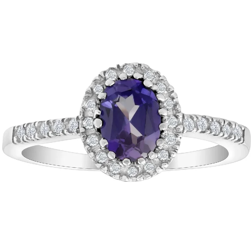 Women’s two-tone ring-3/4 Ct Diamond Oval Halo Amethyst Ring White Gold