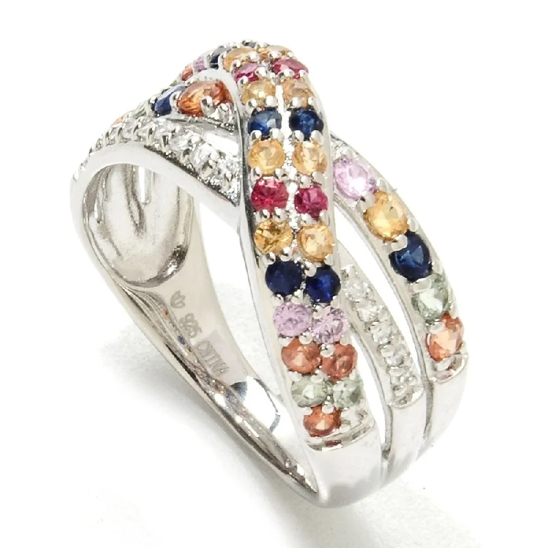 Women’s vintage engagement ring-Sterling Silver 1.26Ctw Yellow Sapphire & Multi Sapphire Band Ring