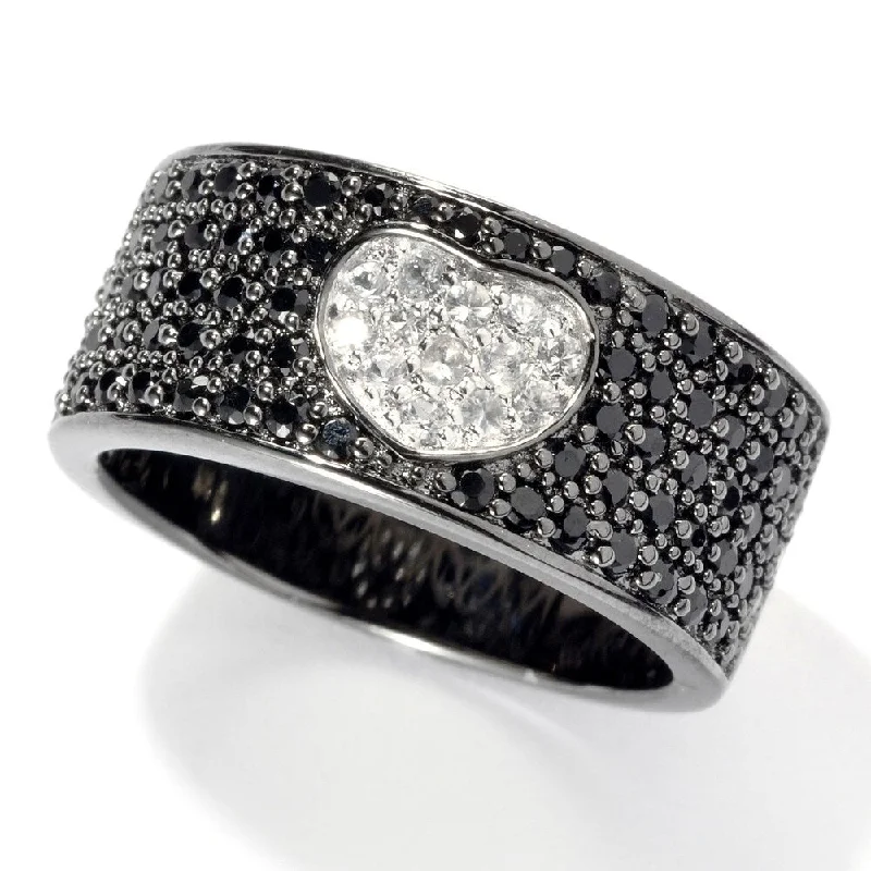 Women’s family ring-Black Rhodium o/Silver 1.01ctw Black Spinel & White Sapphire Band Ring