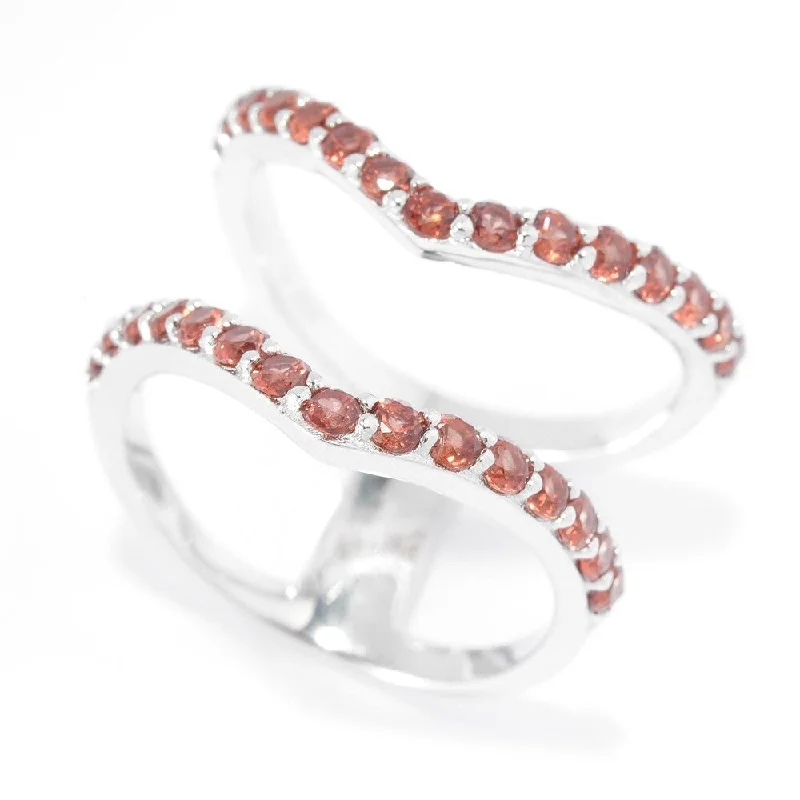 Women’s gemstone eternity ring-Sterling Silver Two-Row Split 1.32ctw Red Garnet Chevron Ring