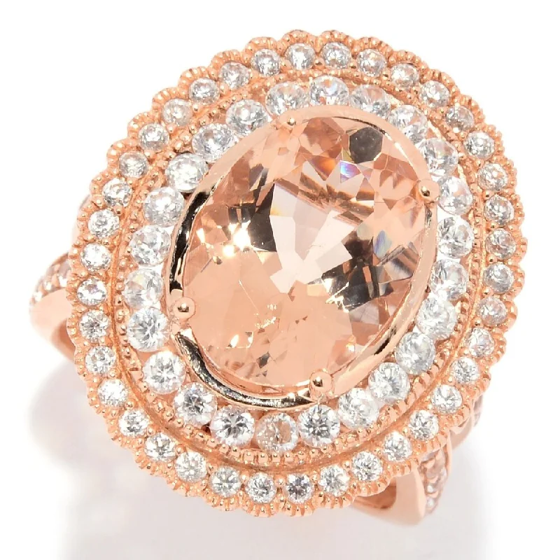 Women’s rose gold wedding ring-14K Rose Gold Oval Morganite & Gemstone Double Halo Ring