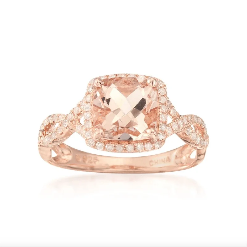 Women’s opal ring-14k Rose Gold Morganite and Diamond Cushion Infinity Ring - Pink