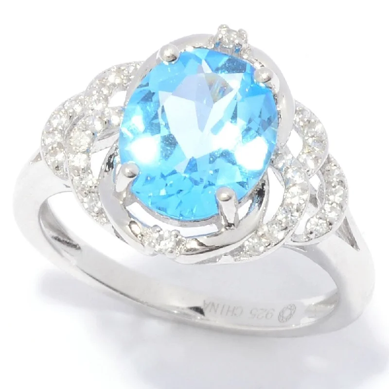 Women’s handmade ring-Sterling Silver 10 x 8mm Oval Cut Blue Topaz & White Zircon Ring