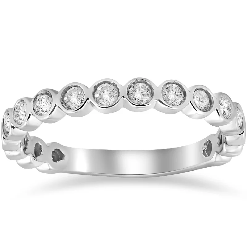 Women’s pearl engagement ring-1/2ct Bezel Stackable Diamond Ring White Gold