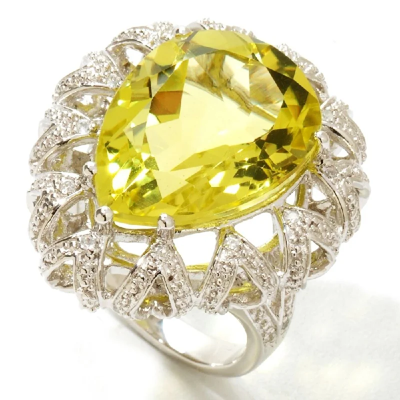 Women’s platinum ring-Platinum O/ Silver 12.94Ctw Lemon Quartz & White Zircon Cocktail Ring