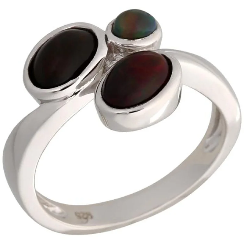 Women’s sterling silver ring-925 Sterling Silver Black Opal 3-Stone Ring