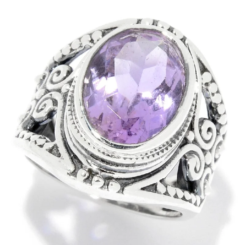 Women’s silver engagement ring-Sterling Silver 5.00ctw Oval Pink Amethyst Scrollwork Ring