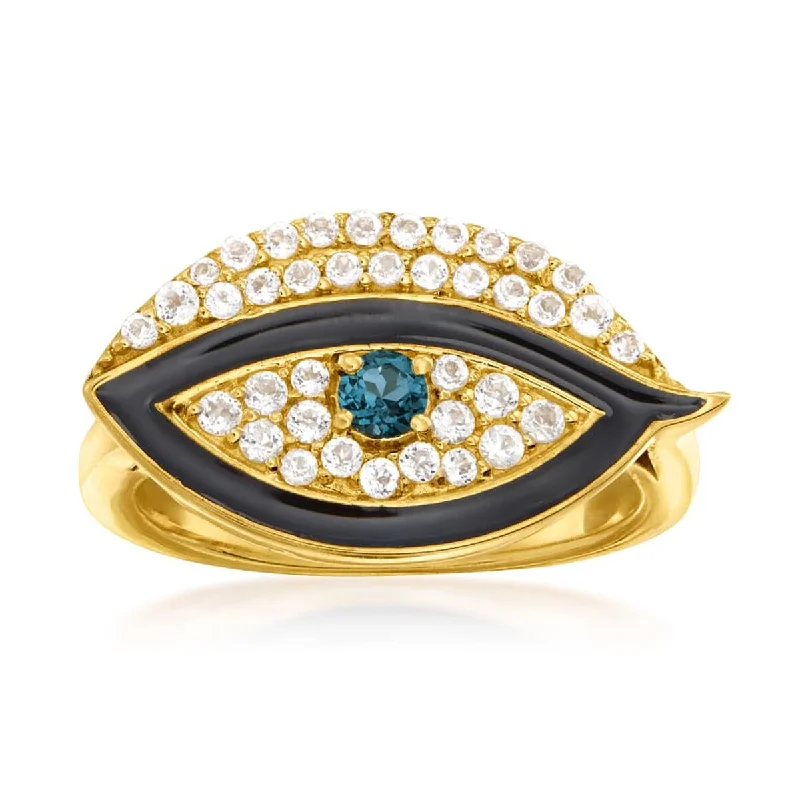 Women’s halo ring-925 Sterling Silver London Blue Topaz and White Topaz Gemstone " Evil Eye " Ring