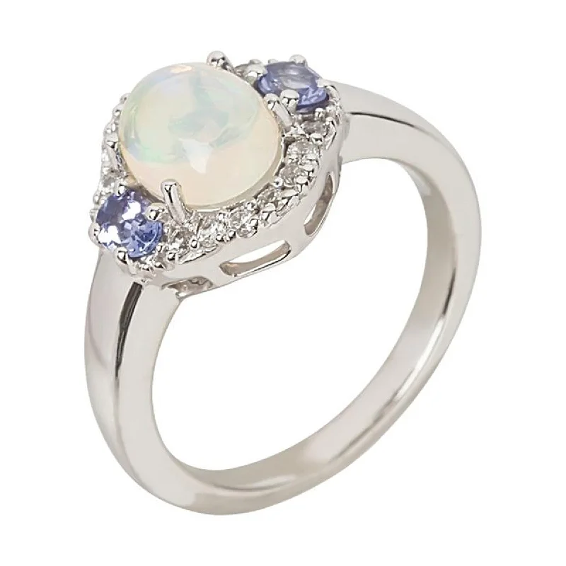 Women’s diamond engagement band-925 Sterling Silver Ethiopian Opal And Multi Gemstone Cocktail Ring