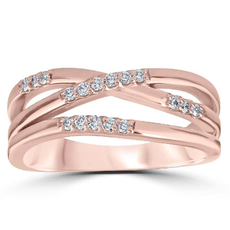 Women’s trendy ring-1/6ct Diamond Cross Over Rose Gold Right Hand Multi Rose Ring