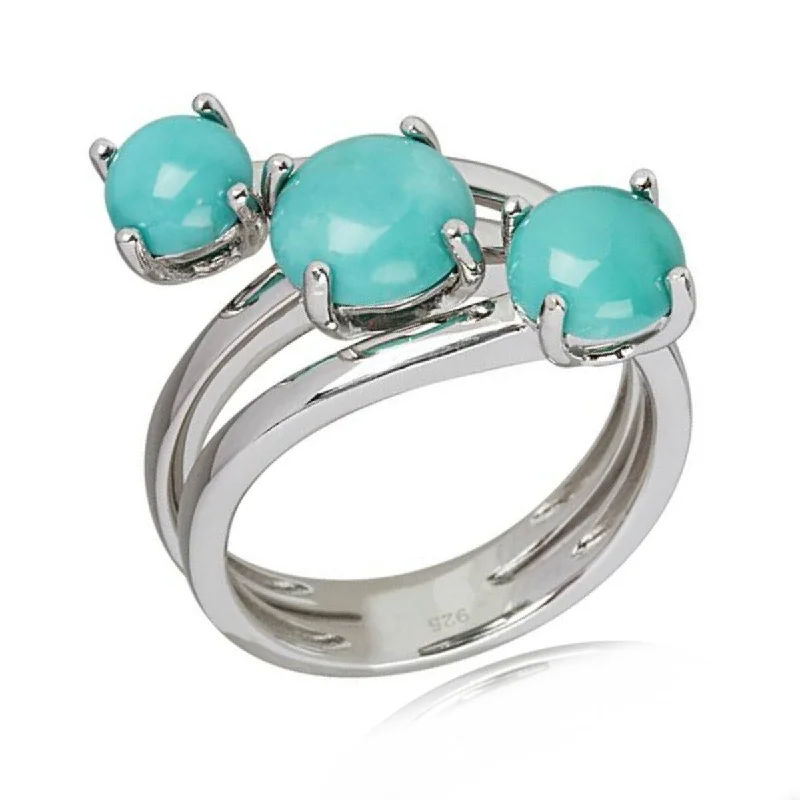 Women’s emerald-cut ring-925 Sterling Silver Campitos Turquoise 3- Stone Ring