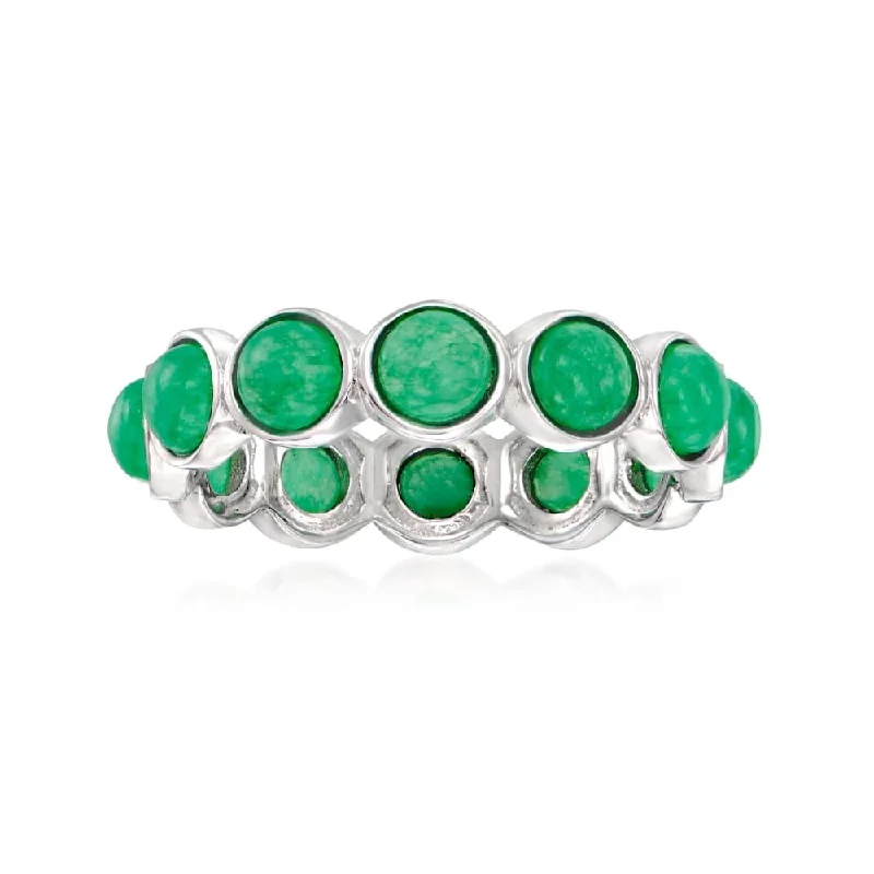 Women’s engagement band-925 Sterling Silver Dyed Green Jade Gemstone Band Ring